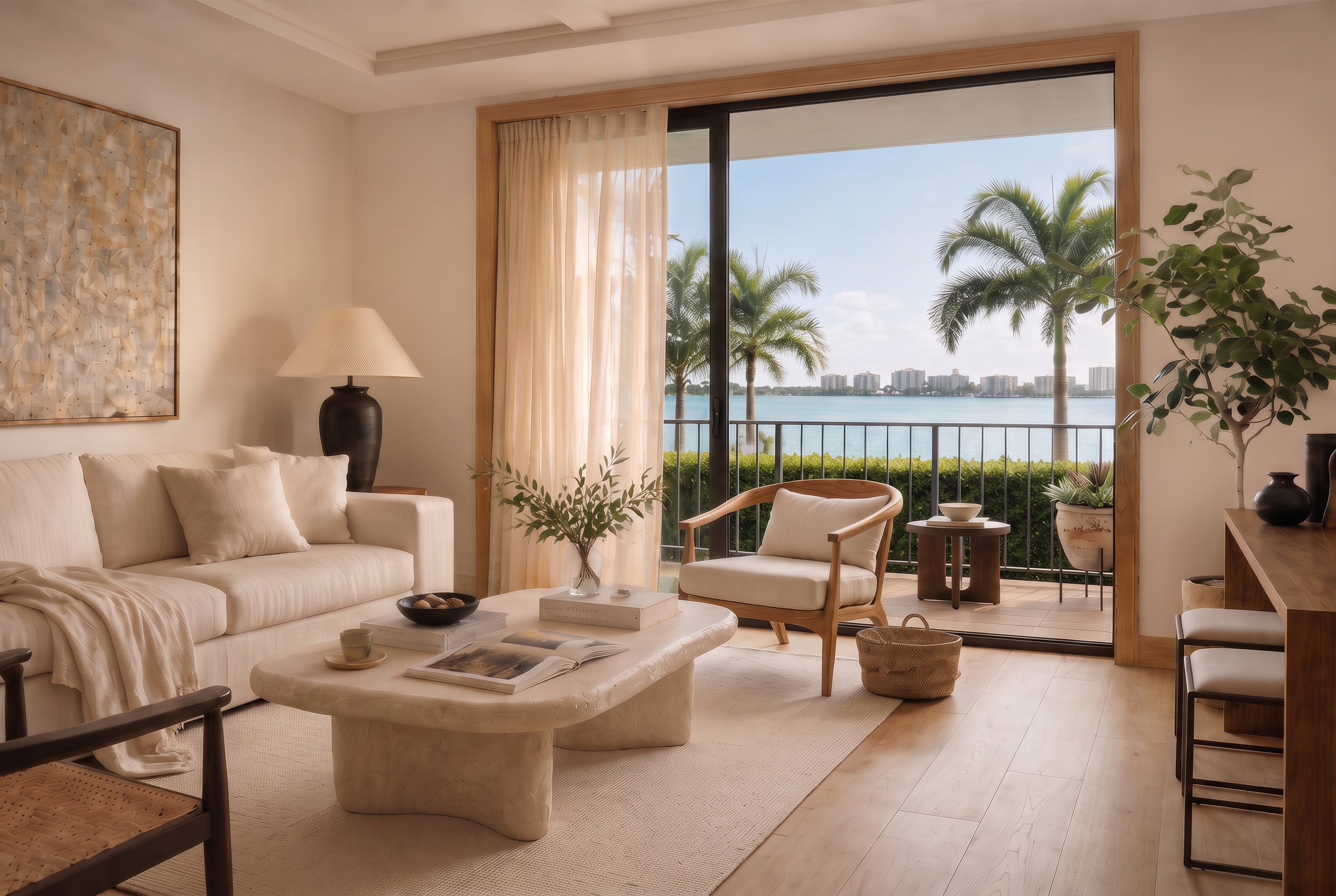 Luxury Mediterranean villa overlooking the sea at golden hour
